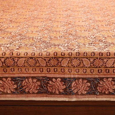 Beige - Pedana Kalamkari Block Printing Cotton Double Bed Cover (111 x 94 in)