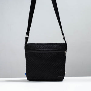 Black - Soof Stitch Embroidery Pure Handloom Mashru Silk Sling Flap Bag