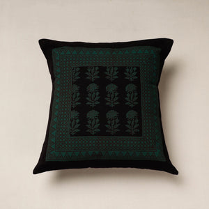 Black - Bagh Block Printed Cotton Cushion Cover (16 x 16 in)