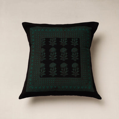 Black - Bagh Block Printed Cotton Cushion Cover (16 x 16 in)