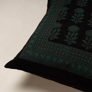 Black - Bagh Block Printed Cotton Cushion Cover (16 x 16 in)