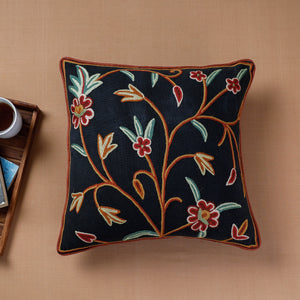 Black - Aari Hand Embroidery Cotton Duck Cushion Cover (16 x 16 in)