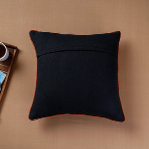 Black - Aari Hand Embroidery Cotton Duck Cushion Cover (16 x 16 in)