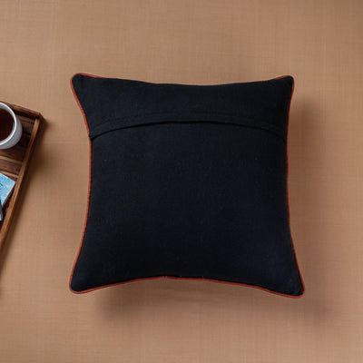 Black - Aari Hand Embroidery Cotton Duck Cushion Cover (16 x 16 in)
