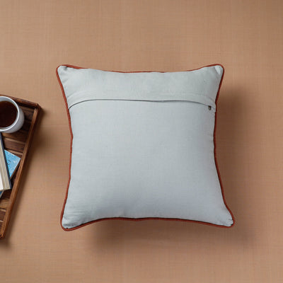 Blue - Aari Hand Embroidery Cotton Duck Cushion Cover (16 x 16 in)