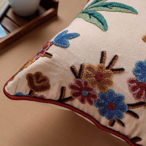 Beige - Aari Hand Embroidery Cotton Duck Cushion Cover (16 x 16 in)