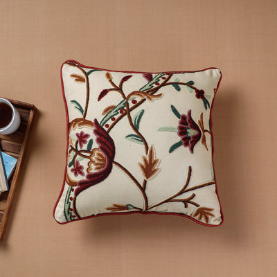 Aari Hand Embroidery Cotton Duck Cushion Cover (16 x 16 in)