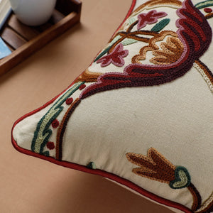 Aari Hand Embroidery Cotton Duck Cushion Cover (16 x 16 in)
