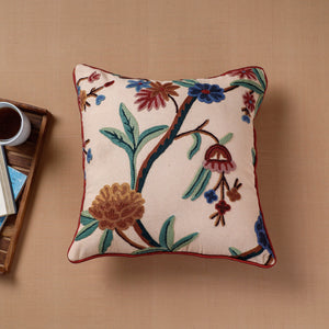 Beige - Aari Hand Embroidery Cotton Duck Cushion Cover (16 x 16 in)