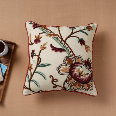 Brown - Aari Hand Embroidery Cotton Duck Cushion Cover (16 x 16 in)