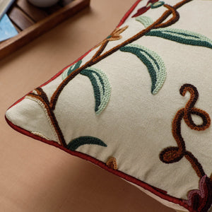 Brown - Aari Hand Embroidery Cotton Duck Cushion Cover (16 x 16 in)