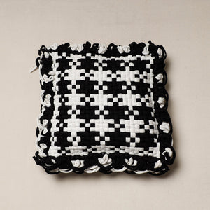 Black - Handwoven Upcycled Cotton Cushion Cover (12 x 12 in)