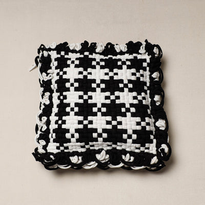 Black - Handwoven Upcycled Cotton Cushion Cover (12 x 12 in)