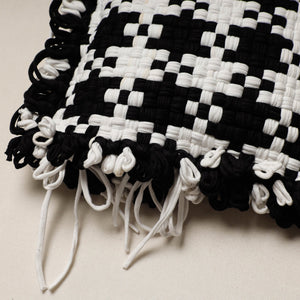 Black - Handwoven Upcycled Cotton Cushion Cover (12 x 12 in)