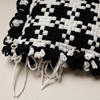 Black - Handwoven Upcycled Cotton Cushion Cover (12 x 12 in)