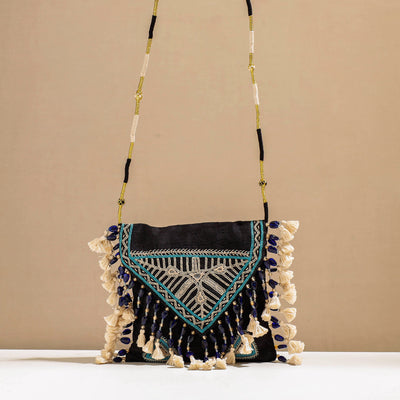 Black - Kala Raksha Rabari Hand Embroidery Sling Bag