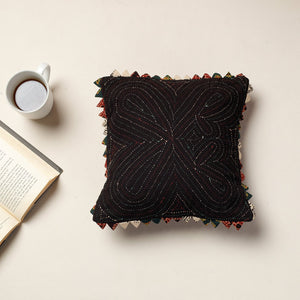 Black - Kala Raksha Tagai Work Cotton Cushion Cover (12 x 12 in)