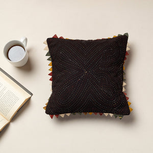 Brown - Kala Raksha Tagai Work Cotton Cushion Cover (12 x 12 in)