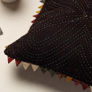 Brown - Kala Raksha Tagai Work Cotton Cushion Cover (12 x 12 in)