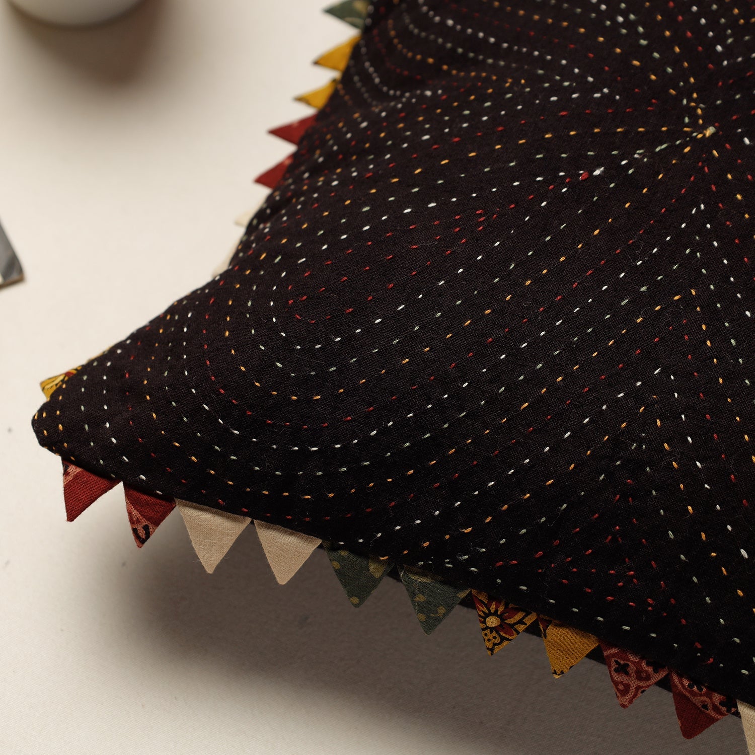 Brown - Kala Raksha Tagai Work Cotton Cushion Cover (12 x 12 in)