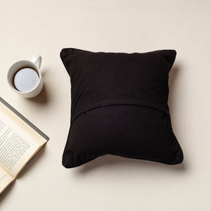 Black - Kala Raksha Jat Hand Embroidery Cotton Cushion Cover (12 x 12 in)