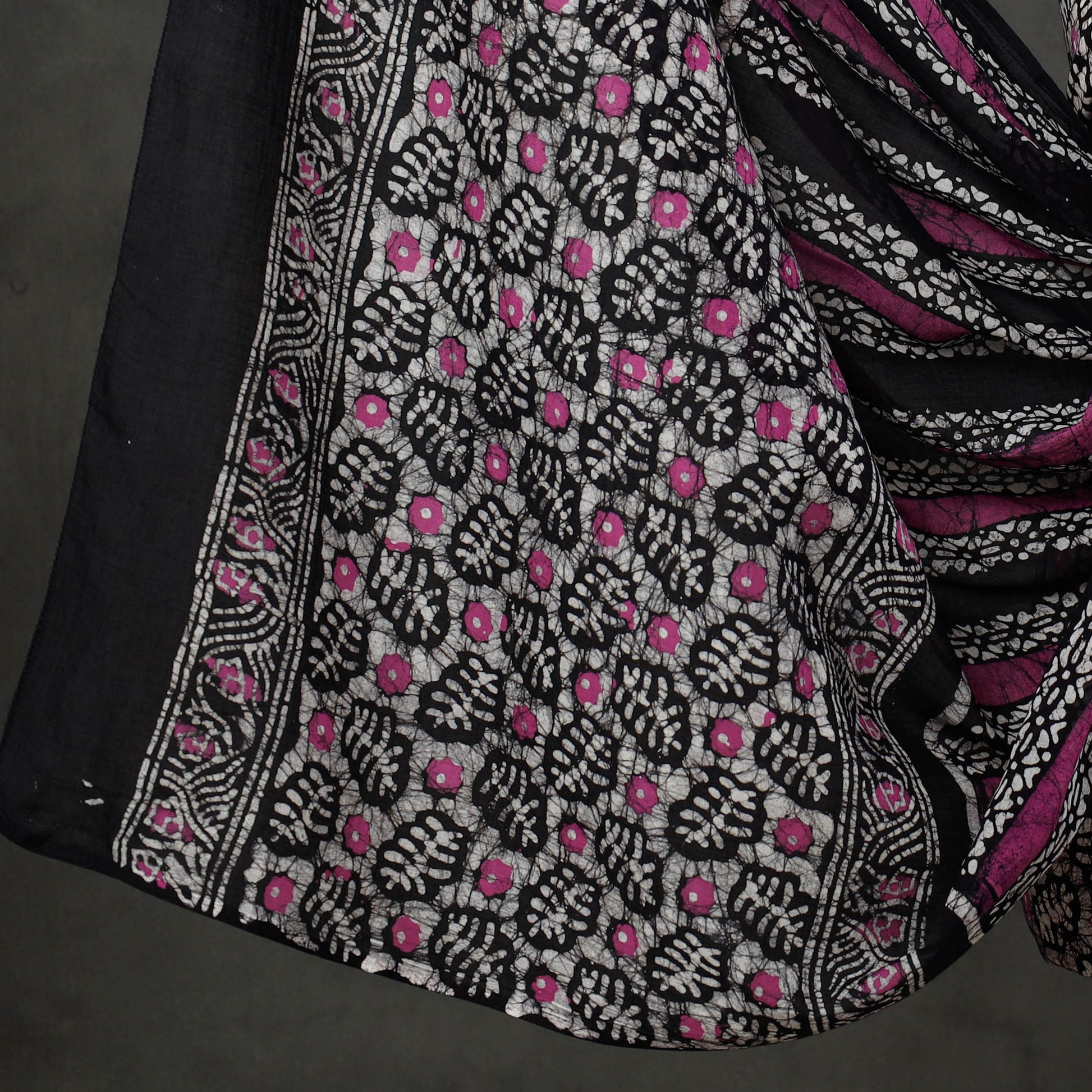 Black - 3pc Cotton Kutch Batik Print Dress Material 05