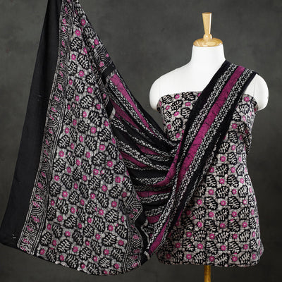 Black - 3pc Cotton Kutch Batik Print Dress Material 05