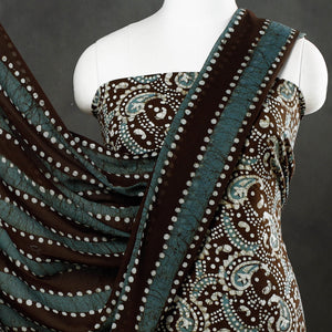 Brown - 3pc Cotton Kutch Batik Print Dress Material 01