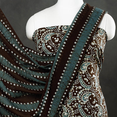 Brown - 3pc Cotton Kutch Batik Print Dress Material 01