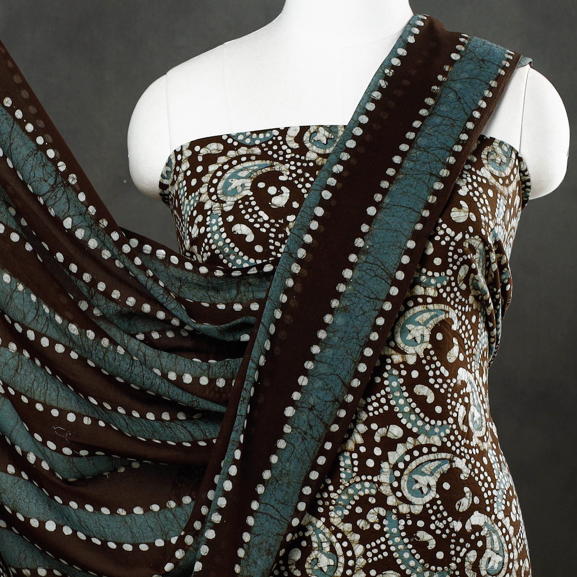Brown - 3pc Cotton Kutch Batik Print Dress Material 01