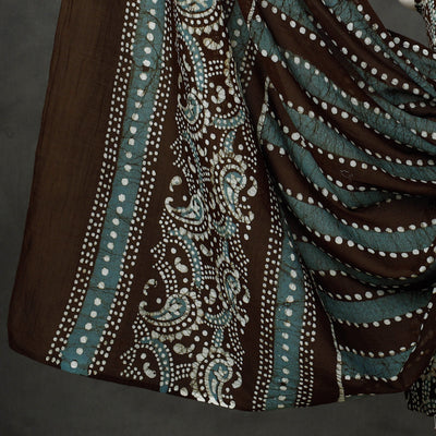 Brown - 3pc Cotton Kutch Batik Print Dress Material 01