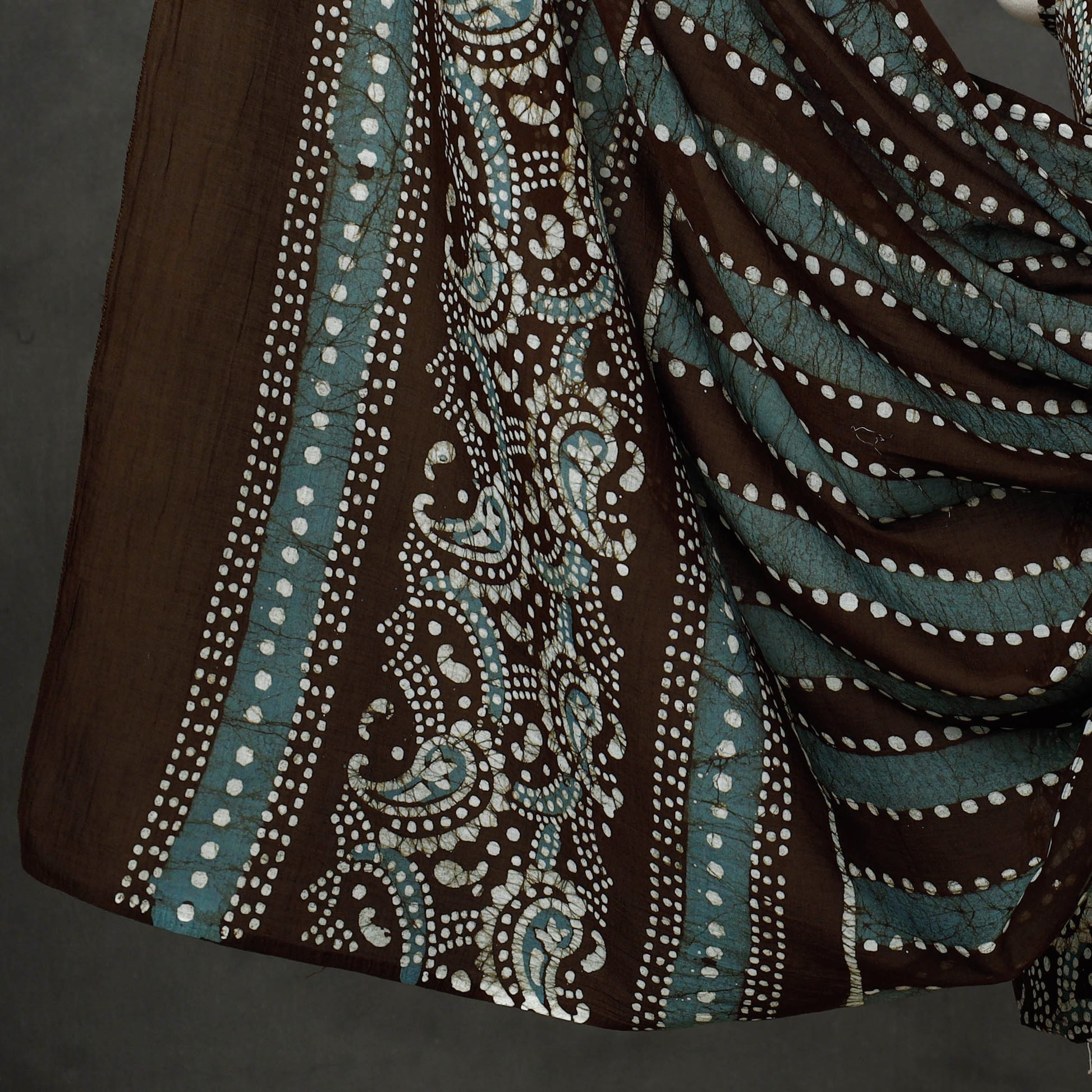 Brown - 3pc Cotton Kutch Batik Print Dress Material 01