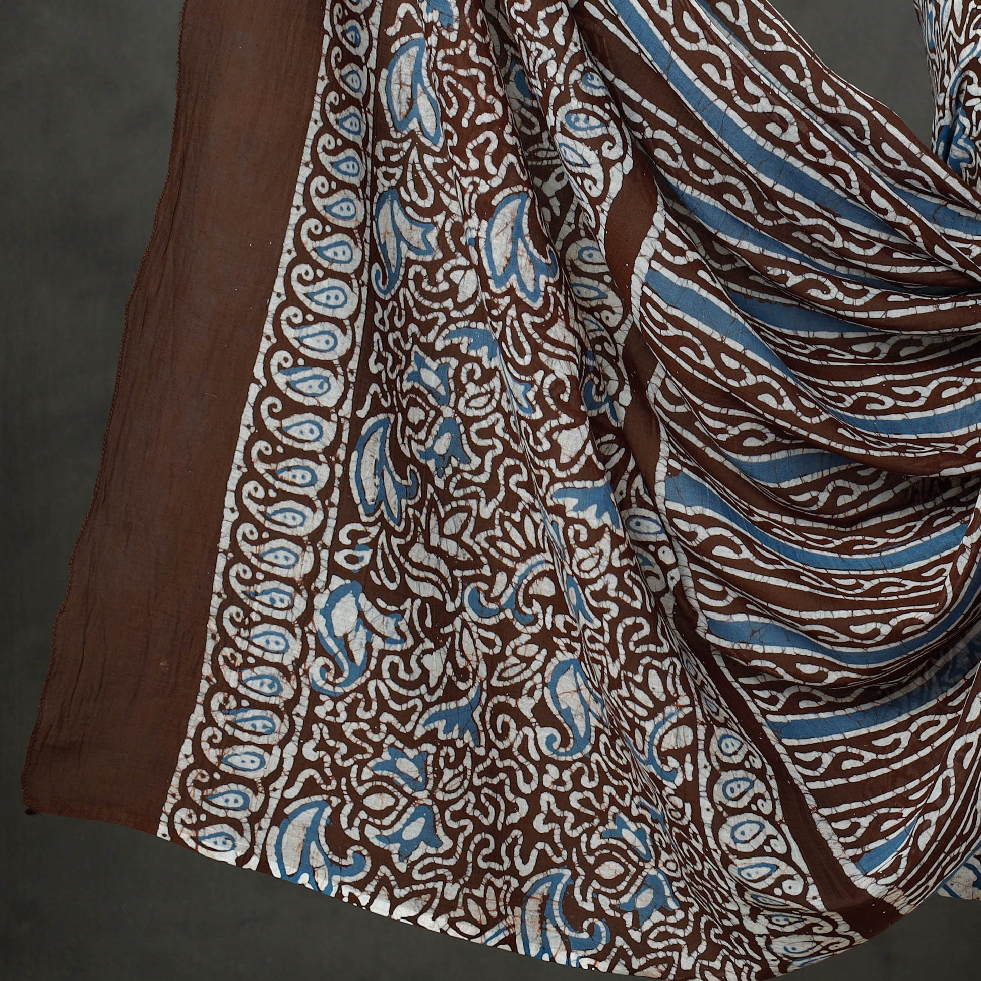Brown - 3pc Kutch Batik Print Cotton Dress Material 01