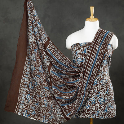 Brown - 3pc Kutch Batik Print Cotton Dress Material 01