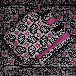 Black - 3pc Cotton Kutch Batik Print Dress Material 05