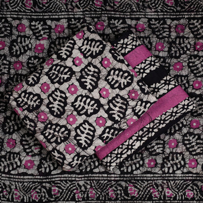 Black - 3pc Cotton Kutch Batik Print Dress Material 05