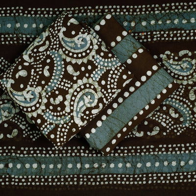 Brown - 3pc Cotton Kutch Batik Print Dress Material 01