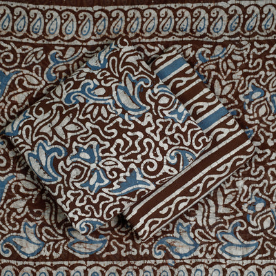 Brown - 3pc Kutch Batik Print Cotton Dress Material 01