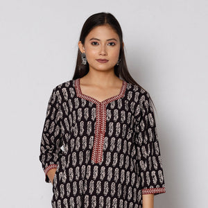 Black - Bagh Block Printed Cotton Kurta with Palazzo & Dupatta Set