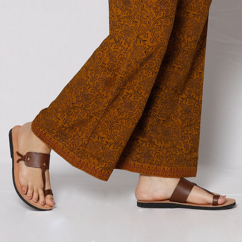 Brown - Bagh Block Printing Cotton Kurta with Palazzo & Dupatta Set