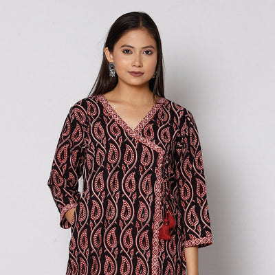 Black - Bagh Block Printing Cotton Kurta with Palazzo & Dupatta Set