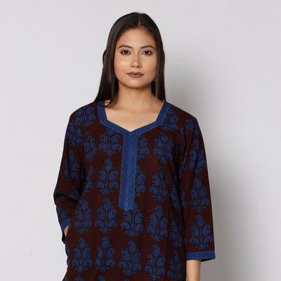 Blue - Bagh Block Printing Cotton Kurta with Palazzo & Dupatta Set