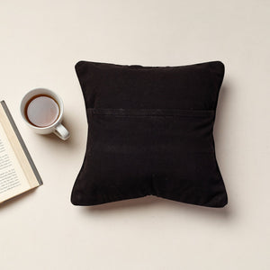 Black - Kala Raksha Rabari Hand Embroidery Cotton Cushion Cover (12 x 12 in)