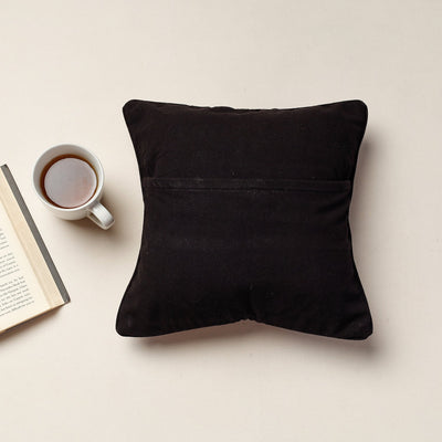 Black - Kala Raksha Rabari Hand Embroidery Cotton Cushion Cover (12 x 12 in)