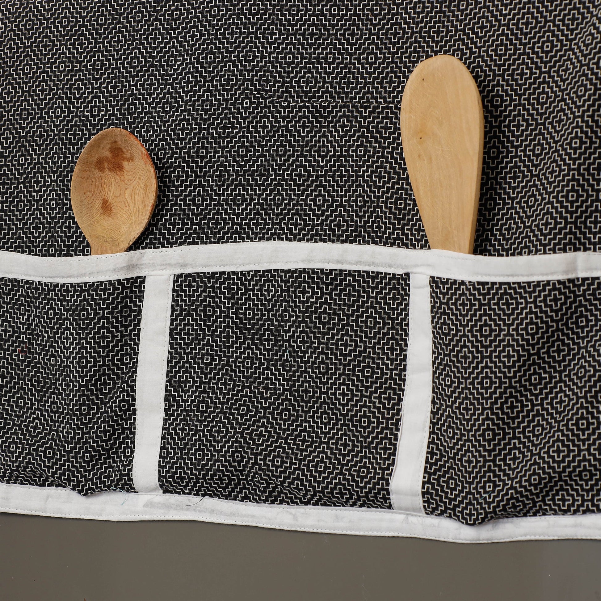 Black - Jacquard Cotton Fridge Top Cover with Multiple Pockets