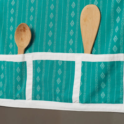 Blue - Jacquard Cotton Fridge Top Cover with Multiple Pockets