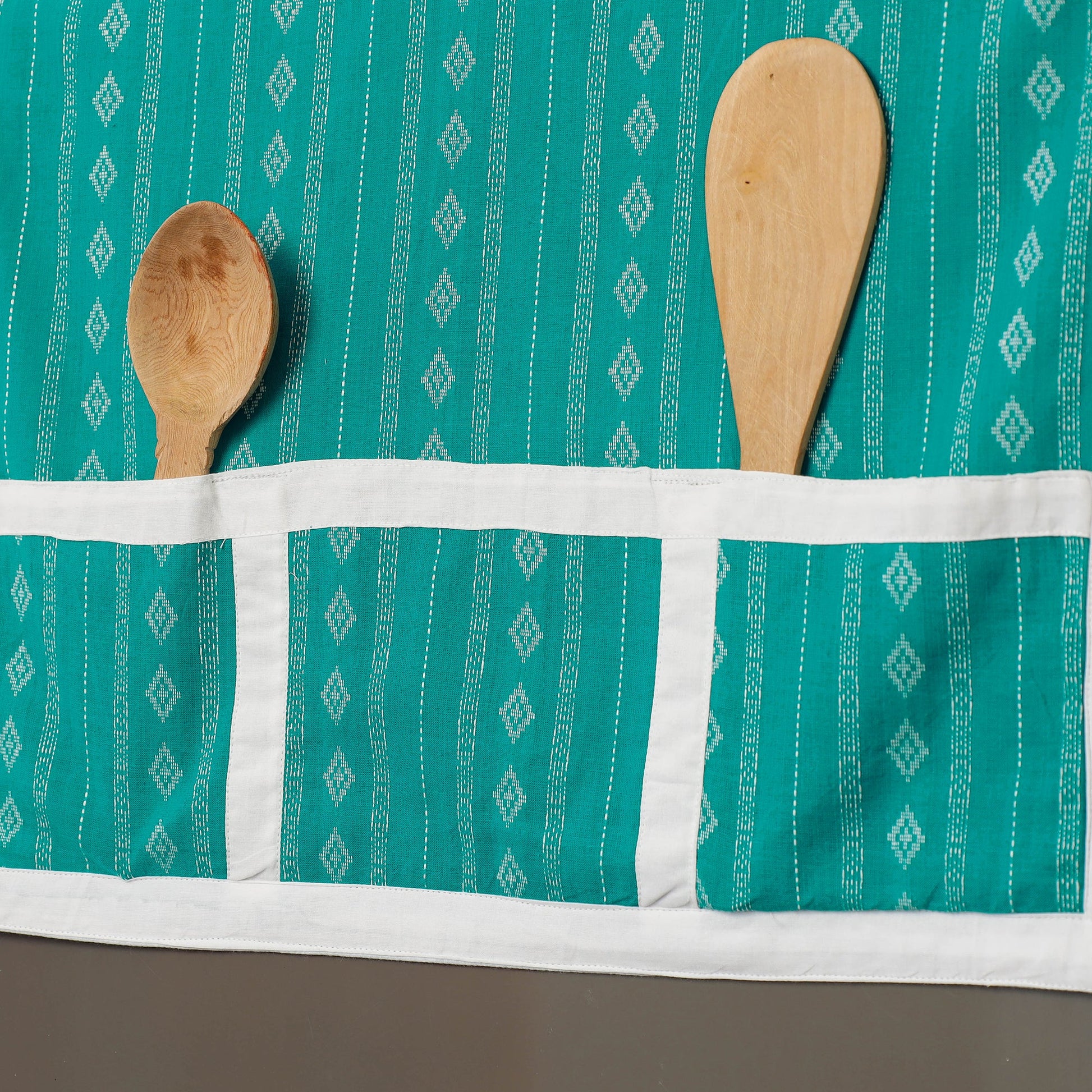 Blue - Jacquard Cotton Fridge Top Cover with Multiple Pockets