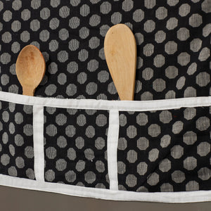 Black - Jacquard Cotton Fridge Top Cover with Multiple Pockets
