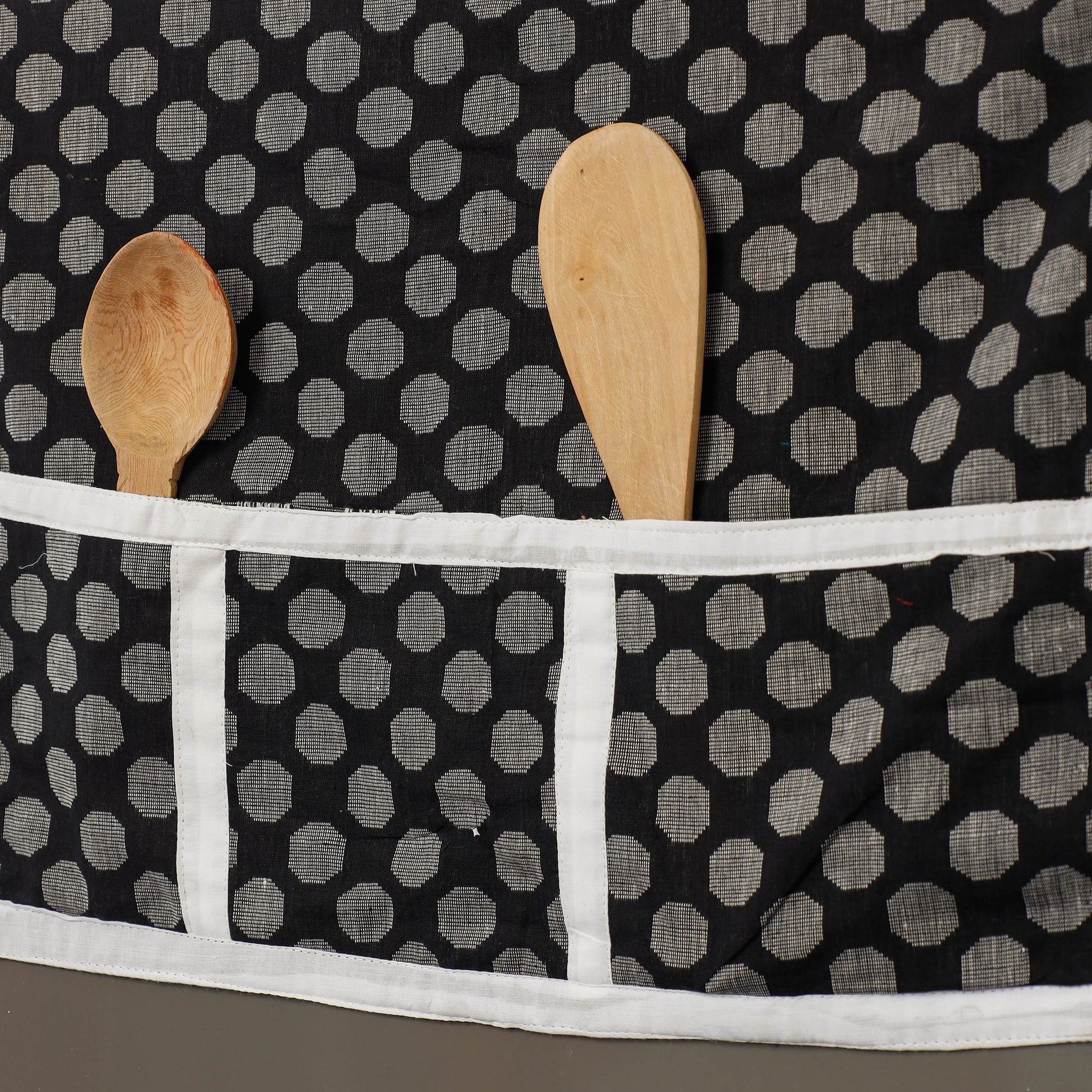 Black - Jacquard Cotton Fridge Top Cover with Multiple Pockets