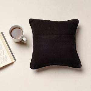 Black - Kala Raksha Jat Hand Embroidery Cotton Cushion Cover (12 x 12 in)